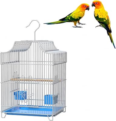 Pet Products Flat Top Economy Parakeet and Small Bird Cage with White Wire, Blue Plastic Base with Removable Tray