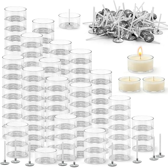 WFPLUS 100 Pcs Clear Tea Lights Cups, Empty Case Candle Wax Containers