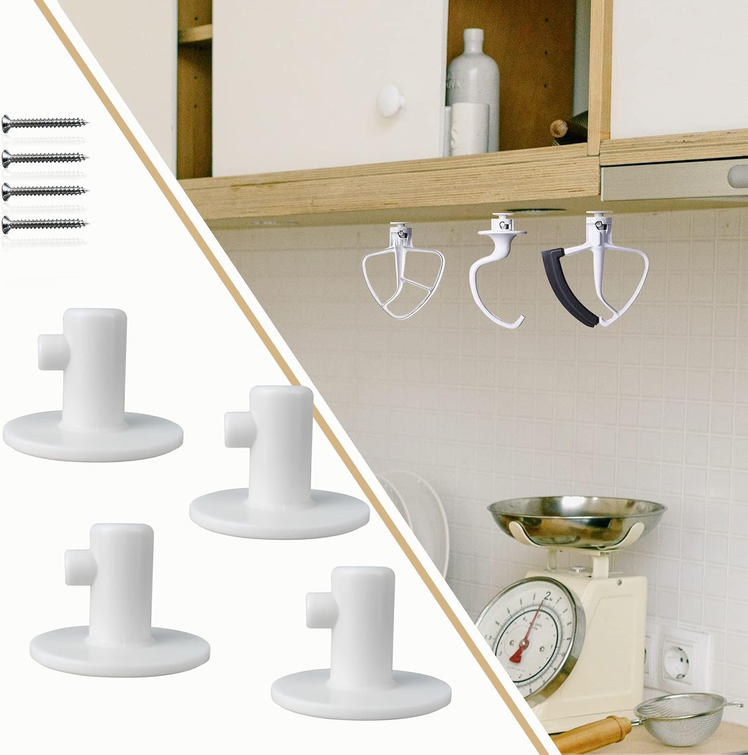WishLotus 4 Pcs Stand Mixer Holders, Kitchen Storage Organizer with Screw-In or Adhesive Tape Mixer Attachments Organizer for Storaging Mixer Accessories Tools 4