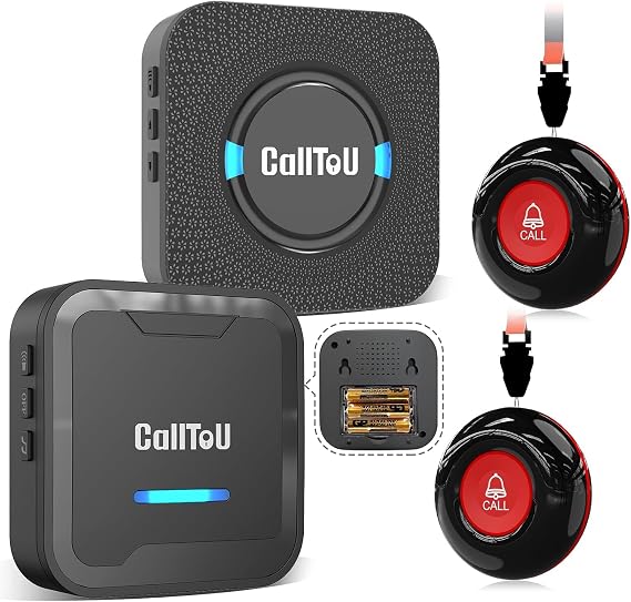 CallToU Wireless Personal Alarms for Elderly, Portable & Plug-In Caregiver Pager, 500FT Range Waterproof Call Bell for Elderly, Fall Alarm for Elderly/Seniors/Disabled/Patient