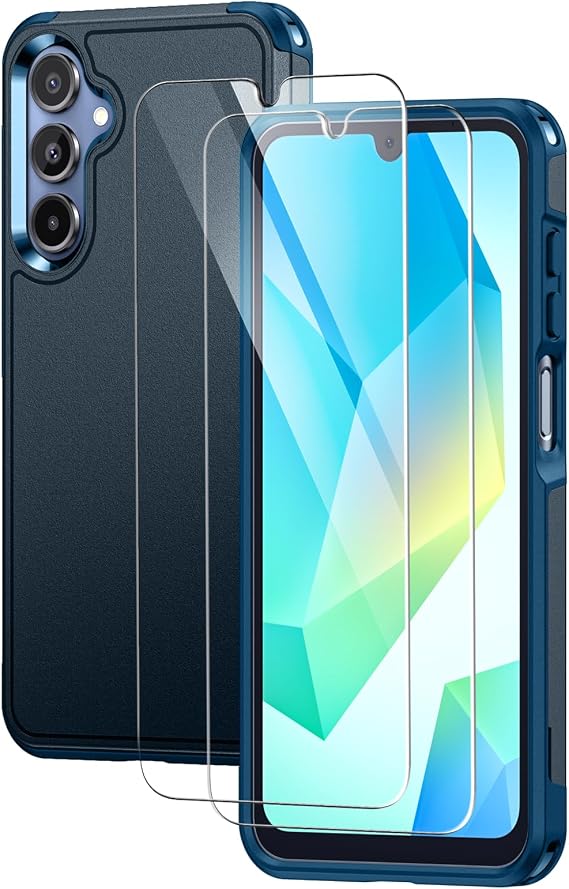 Lanhiem for Samsung Galaxy A16 Case with 2 Tempered Glass Screen Protector, Shock Absorption, Anti-Scratch Shockproof Case Cover for A16 5G, Blue