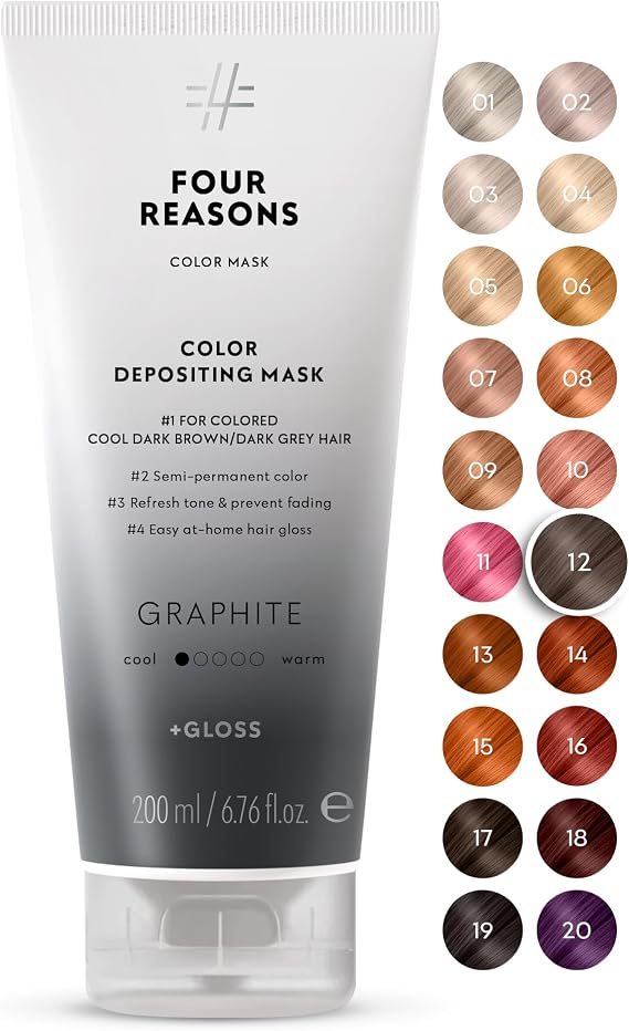 FOUR REASONS Color Mask, Graphite (27 Colours) – Hair Gloss & Colour Depositing Conditioner – Semi Permanent Hair Toner for Color-Treated Hair Colour For Women – Vegan & Cruelty-Free, 200 ml