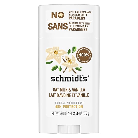 Schmidt's Aluminum-Free Deodorant Vanilla & Oat Milk Aluminum Free 2.65 oz | 24 Hour Odor Protection for Women and Men. With Natural Ingredients. Cruelty-Free