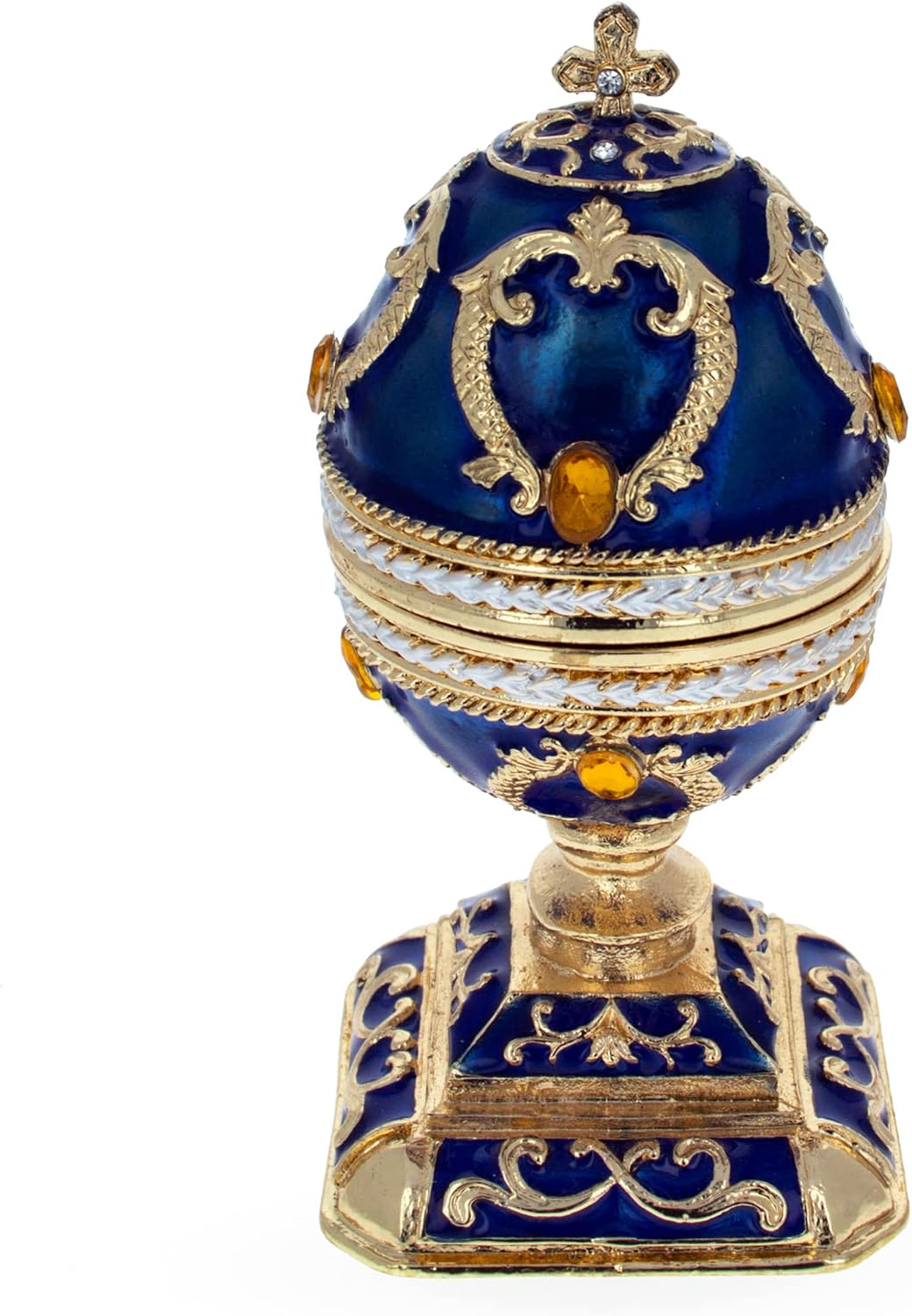 BestPysanky Blue Enamel Scrolls Royal Inspired Easter Egg