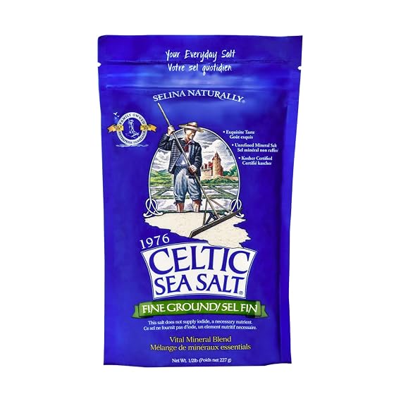 Celtic Sea Salt Fine Ground, Unrefined Mineral Salt for Cooking, 8 oz | Soft fine grains with 70+ trace minerals for seasoning, baking, and beverages; hand-harvested, lab tested, no additives