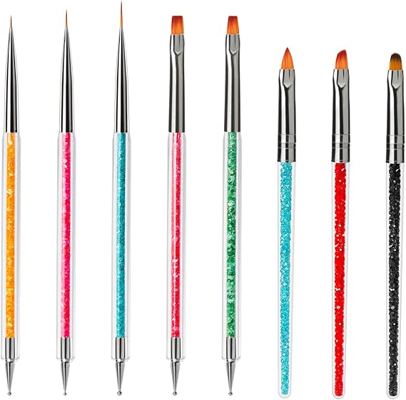 Function Nail Brush for Dotting Drawing Painting Tools Liner Design Nail Art with Glitter Handle