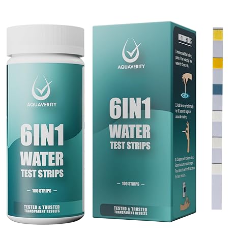 Aquarium Test Strips 6 in 1, 100 Fish Tank Testing Strips | Ideal for Marine & Tropical Aquariums to Test Carbonate, pH, Hardness, Free Chlorine, Nitrate and Nitrite.