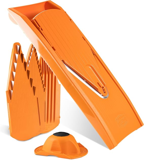 Mandoline Food Slicer Borner V1 (Starter Set) by Reston Lloyd V-Slicer with 3 Blade Inserts & Food Holder Made in Germany Fruit & Vegetable Chopper Multiple Settings Color: Orange
