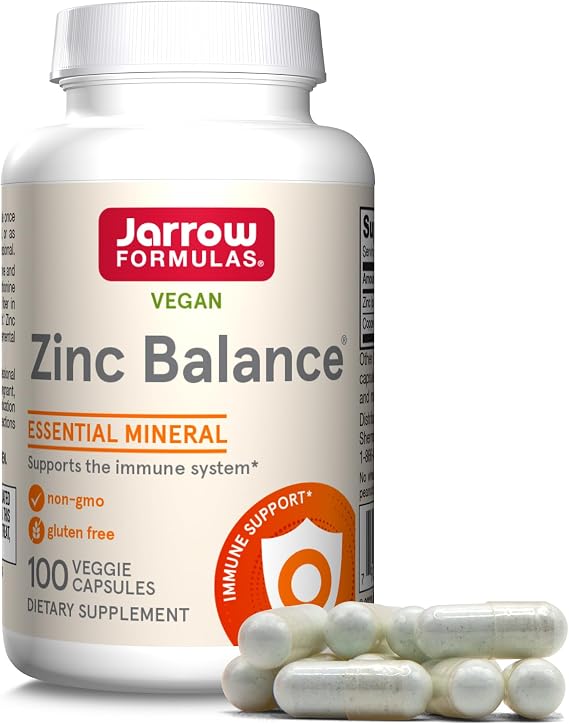 Jarrow Zinc Balance 15 mg, Zinc with Copper, 100 Capsules | Essential Minerals For Immune System Support, Immune Support Supplement, Gluten Free, Copper Supplement, Vegan
