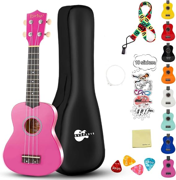 Soprano Ukulele Beginner Kit for Kids Adult Student w/Free Online Lesson 21 Inch Ukelele Gig Bag Strap String Stickers Pick Polishing Cloth, Rainbow Series Ukalalee(Shinny purple)
