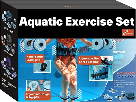 Sportneer Aquatic Exercise Equipment Water Aerobics Combo Set Includes High Density Water Weights Dumbbell Aqua Belt Water Ankle Weights for Pool Exercise Aquatic Therapy Pool Fitness Water Exercise