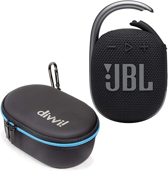 JBL Clip 4 Portable Bluetooth Speaker (Black) + Bundle with divvi! Protective Hardshell Case (Black)