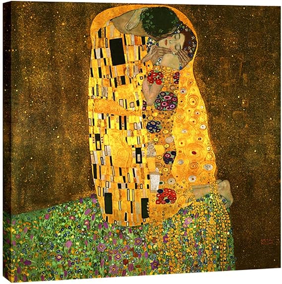 Wieco Art The Kiss by Gustav Klimt Famous Oil Paintings Reproductions Gallery Wrapped Modern Giclee Canvas Prints Artwork Pictures on Canvas Wall Art for Living Room Bedroom Home Decorations 24x24