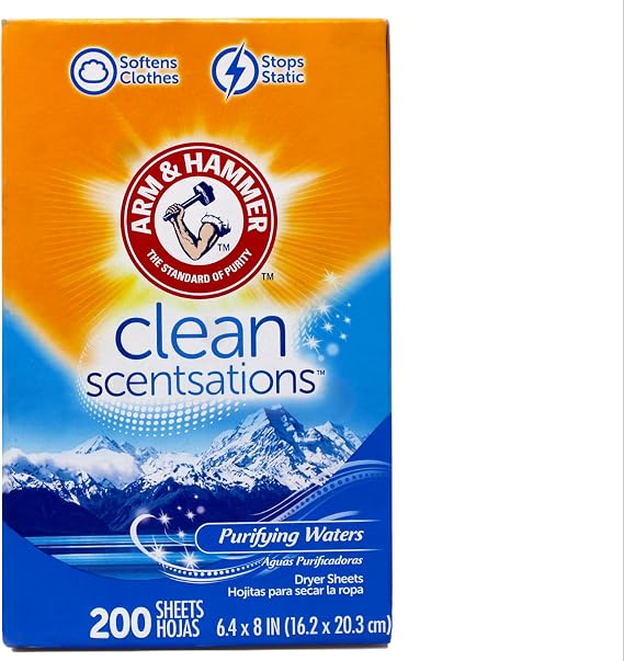 Arm & Hammer Fabric Softener Sheets, Purifying Waters, 200 ct