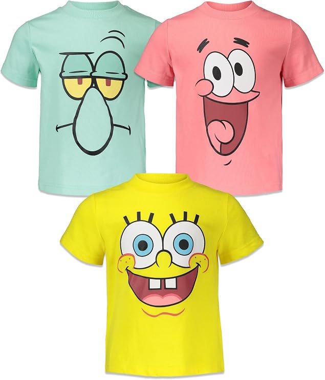 Nickelodeon Spongebob Squarepants Boys' 3-Pack Short Sleeve T-Shirts Toddler to Big Kid