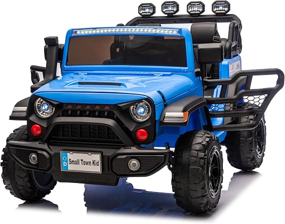 24V 2 Seater Electric Ride on Car with Remote Control, 400W Motor, Battery Powered Large Truck Car w/ 20in Wide Seat, 3 Speeds, Lights, Bluetooth, Ride on Toys for Big Kids Age 3-8, Blue