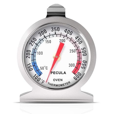Stainless Steel Oven Thermometer 50-300C/100-600F, Analog Instant Read, Battery-Free Kitchen Cooking Thermometer, Hook & Stand Design Food Thermometer for Oven, Grill, Smoker, Fryer
