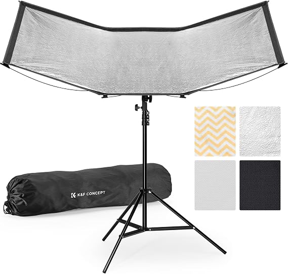 K&F CONCEPT 48"x26" Curved Reflector with Stand, Quick-Open, 4-in-1