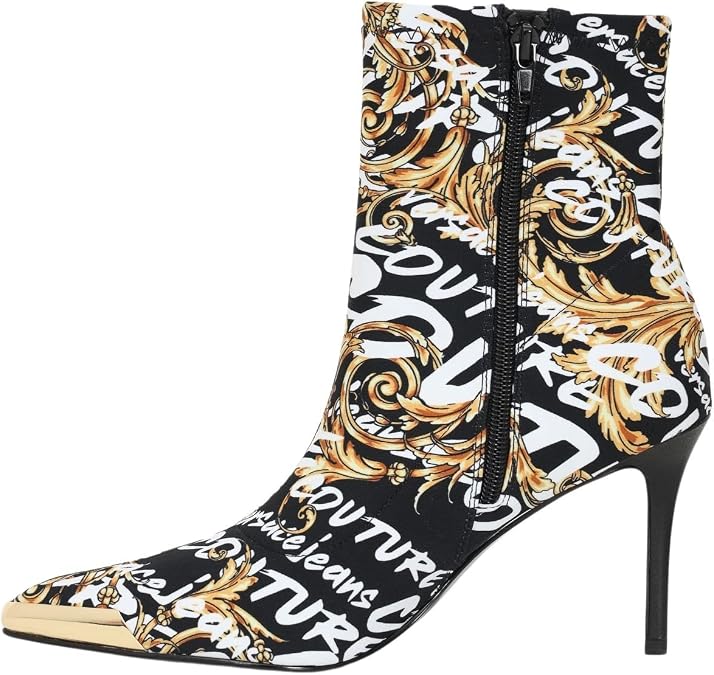 VERSACE JEANS COUTURE Womens Black Gold Side Zip Cap Toe Ankle Boot-