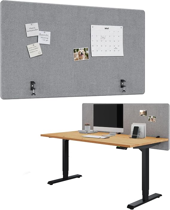 Ergotopia Acoustic Divider Desk (140 x 80 x 2.8 cm), Adjustable Privacy Screen for Office, Focus Table Divider in Grey, Sound Insulation Room Divider with Clamps, Desk Acoustic Wall