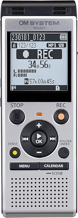 OM SYSTEM Olympus WS-882 Digital Voice Recorder, with Linear PCM/MP3 Recording Formats, USB Direct, 4gb Playback Speed and Volume Adjust, File Index, Erase Selected Files