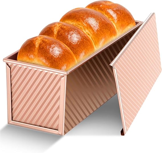 Pullman Loaf Pan with Lid, 13x4, Nonstick Sandwich Bread Loaf Pan | 2.2LB, Heavy Duty Carbon Steel Corrugated Toast Box with Cover for Homemade Sourdough Bread Baking, Bakeware, Bakers Gift