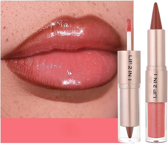 Matte Lip Liner & Gloss Duo - Long Lasting, High Pigment Lipstick Set, 2-in-1 Double Ended Lip Color for Defined & Glossy Looks