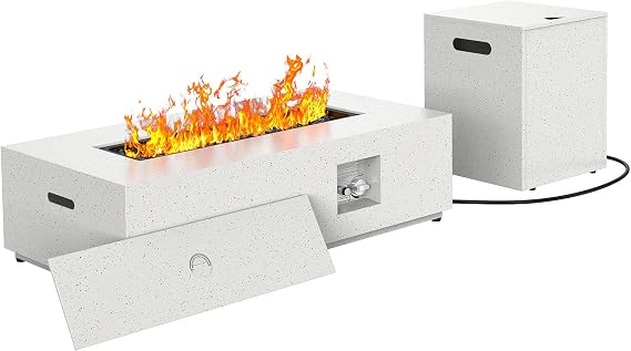 Ciays 42 Inch Propane Fire Pit, 50,000 BTU Outdoor Gas Fire Pit Table for Outside Patio with CSA Certification, Glass Rocks, Rectangular Heater for