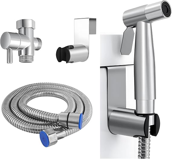 Handheld Bidet Sprayer Set, Stainless Steel Spray Kit with 1.5m Hose | Portable Hygiene Accessory for Toilet Rinsing, Pet Washing and Squatting Pan Cleaning, with Squeeze Control and Fast Setup