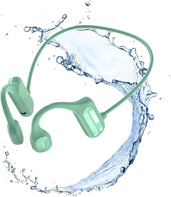 Bone Conduction Headphones - 2024 New Waterproof Bone Conduction Head Phones with Mic, 5.3 Open-Ear Earbuds Sports Headphones Ear Bone Running Music Headphones (Green)