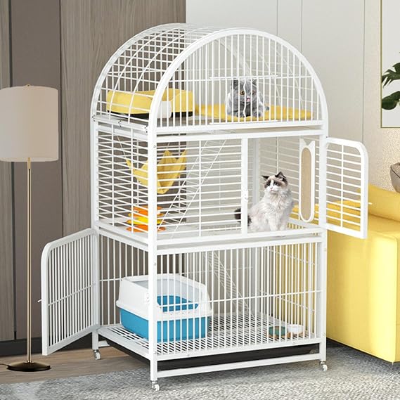 Cat Cage Large Cat Catio Outdoor Cat Enclosures, Large Catio for Cats Indoor Outdoor Enclosure on Wheels, DIY Kennels Crate Large Exercise Place Ideal for 1-3 Cats, Green(White)