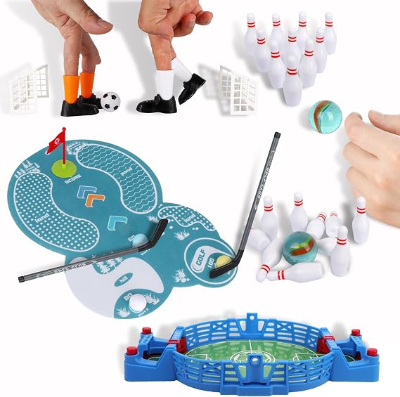 Table Game Set Including Mini Golf with Felt Putting Mat, Tabletop Finger Soccer Game, Bowling for Office Friendly Decompress Sport