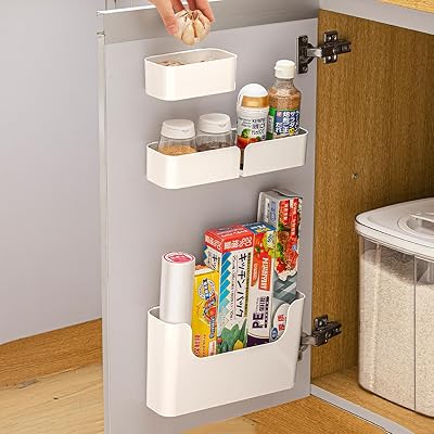 MORNITE Adhesive Cabinet Door Organizer Storage 4 Pack, Door Rack Shelves Holder for Sink Kitchen Bathroom RV Pantry Bedroom Closet Laundry Office, White