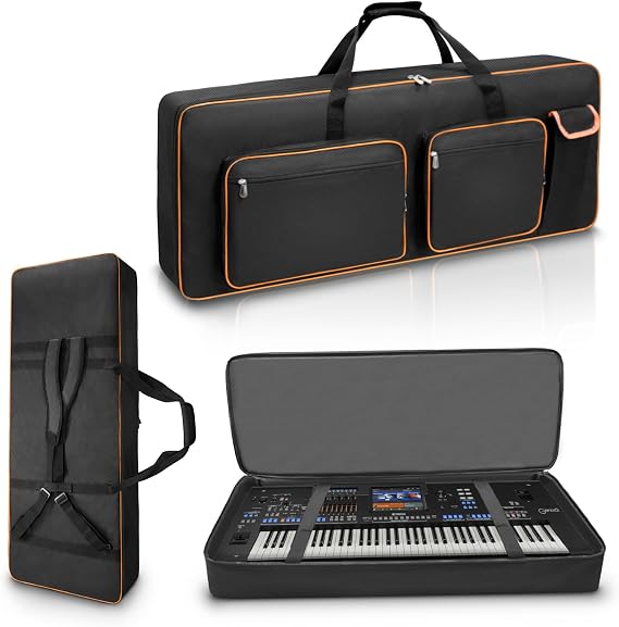 LIWSHWZ 76 Key Keyboard Case,Soft Padded Keyboard Gig Bag Case with Handle and Adjustable Shoulder Straps,46.4"X17.7"X5.7" keyboard Travel Bag 76 Key With 5-Pocket for Keyboard Accessaries