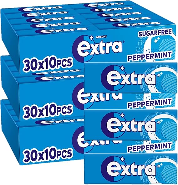 Wrigley’s Extra Sugar-free Chewing Gum | Refreshing Peppermint Flavour | Freshens Breath | With Xylitol | Helps with Oral Hygiene for Healthy Teeth & Gums | 90x 10-Packs (3 Pack)