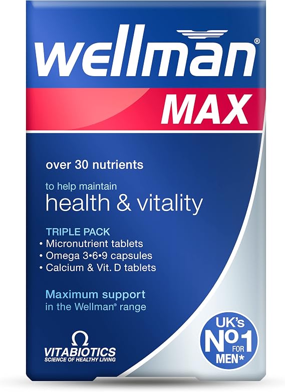 Wellman Max - Multivitamin Tablets for Men Formula Mix with Maximum Support for Energy, Immune System, Testosterone Level, Bone, Brain,Heart and Vision Health,