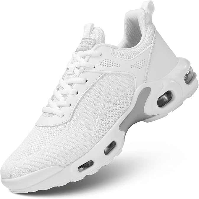 Wrezatro Mens Running Shoes Lightweight Breathable Air Walking Tennis Shoes Comfort Work Fashion Basketball Sneakers Trainers White 6.5