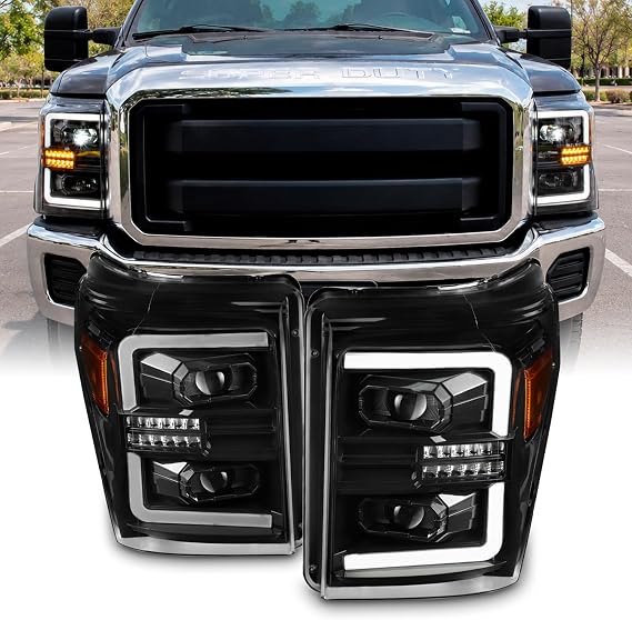 AKKON - For 2011-2016 Ford F250 F350 F450 Superduty Projector Headlights | Full LED Beam w/ Sequential Turn Signal Dual Projector Headlight Black Housing Clear Lens Driver And Passenger Side