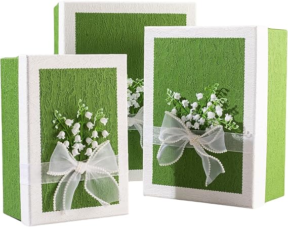 Green large gift box with lids, Rectangular Luxury Gift Boxes for Presents, Set of 3 Assorted Sizes, Presentation Box with Ribbon, Suitable for Gifts,Wedding Birthday Party Valentine Christmas