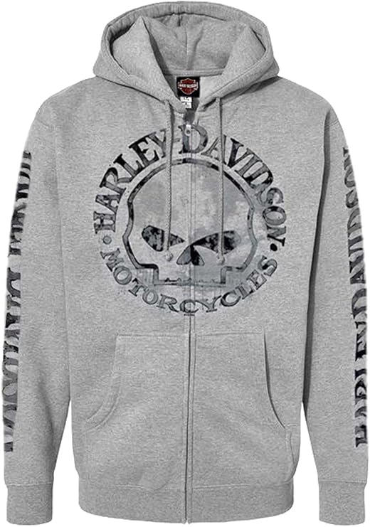 Harley-Davidson Men's Zippered Sweatshirt Jacket H-D Skull Hoodie Gray 30296653