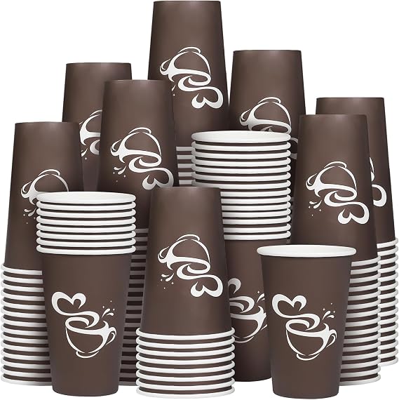 Clawsoff 16 oz 180 Count Paper Coffee Cups Disposable Hot Coffee Cups Brown