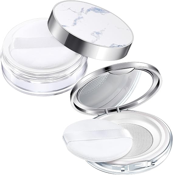 Cunhill 2 Pcs Empty Powder Container with Puff 0.17/0.7oz,Silver,Marble