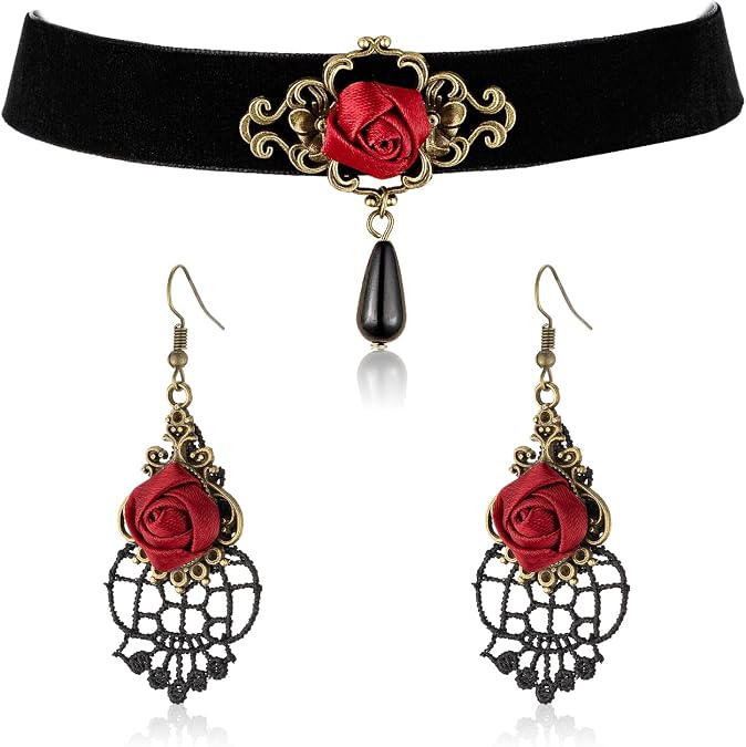 RareLove Lolita Red Rose Gothic Jewelry Set Vampire Costume for Women