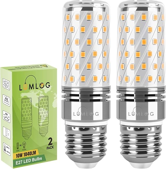 E27 LED Bulb 10W, E27 ES Edison Screw Light Bulbs, Warm White 3000K, 100W Incandescent Equivalent, 1040LM Non-Dimmable Corn Light for Home Lighting, 220-240V, Pack of 2 [Energy Class F] [Energy Class F]