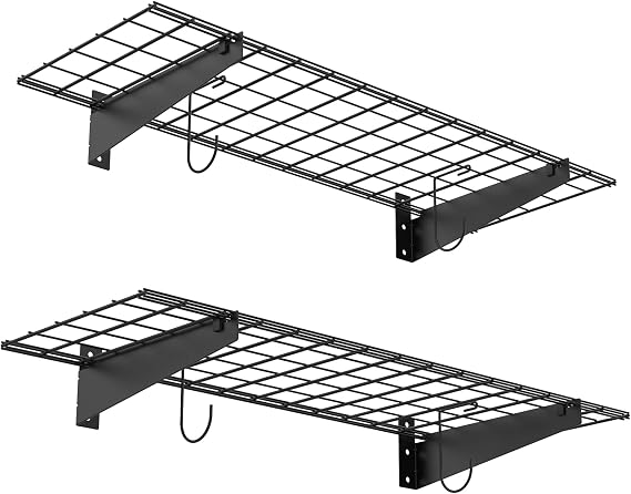TORACK 2-Pack Garage Wall Shelves, 15" x 45" Wall Mounted Wire Shelves | Garage, Closet, Shed, Heavy Duty Wall Shelving, Pack of 2, Black