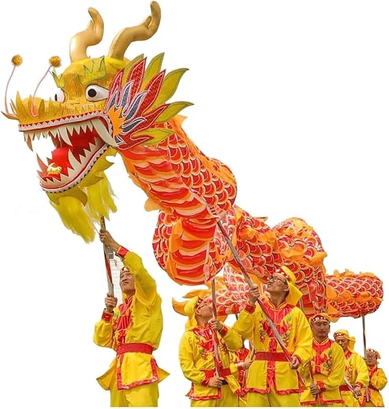 Chinese Dragon Dance Silk Dragon Dance 59ft Lion Dance Outdoor Sports Lion Dance Head Chinese Mascot Costume Silk Lion Dance Realistic(Yellow)