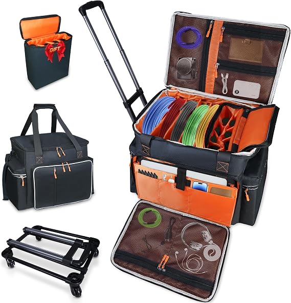 LIWSHWZ Rolling Dj Cable Bag with 8-Pocket Microphone Bag,Travel Gig Bag with 4 360 wheels for Equipment and Music Accessories,DJ Gig Bag for Professional DJ Gear