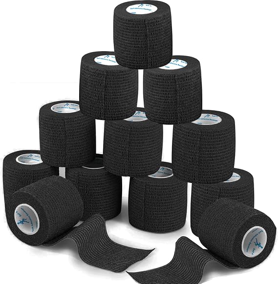 ANAMPION Self-Adhesive Football Sock Tape 5cmx4.5m(Black,12 Rolls)