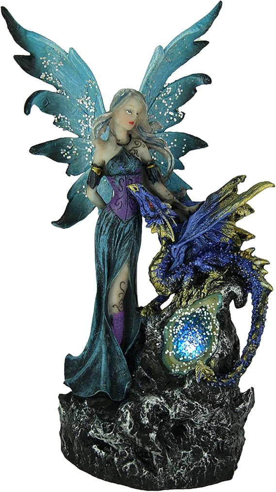 Everspring Sapphire Blue Fairy and Dragon LED Lighted Geode Statue