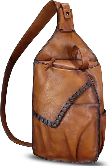 Genuine Leather Sling Bag for Men Handmade Retro Crossbody Backpack Purse Hiking Daypack Chest Shoulder Fanny Pack